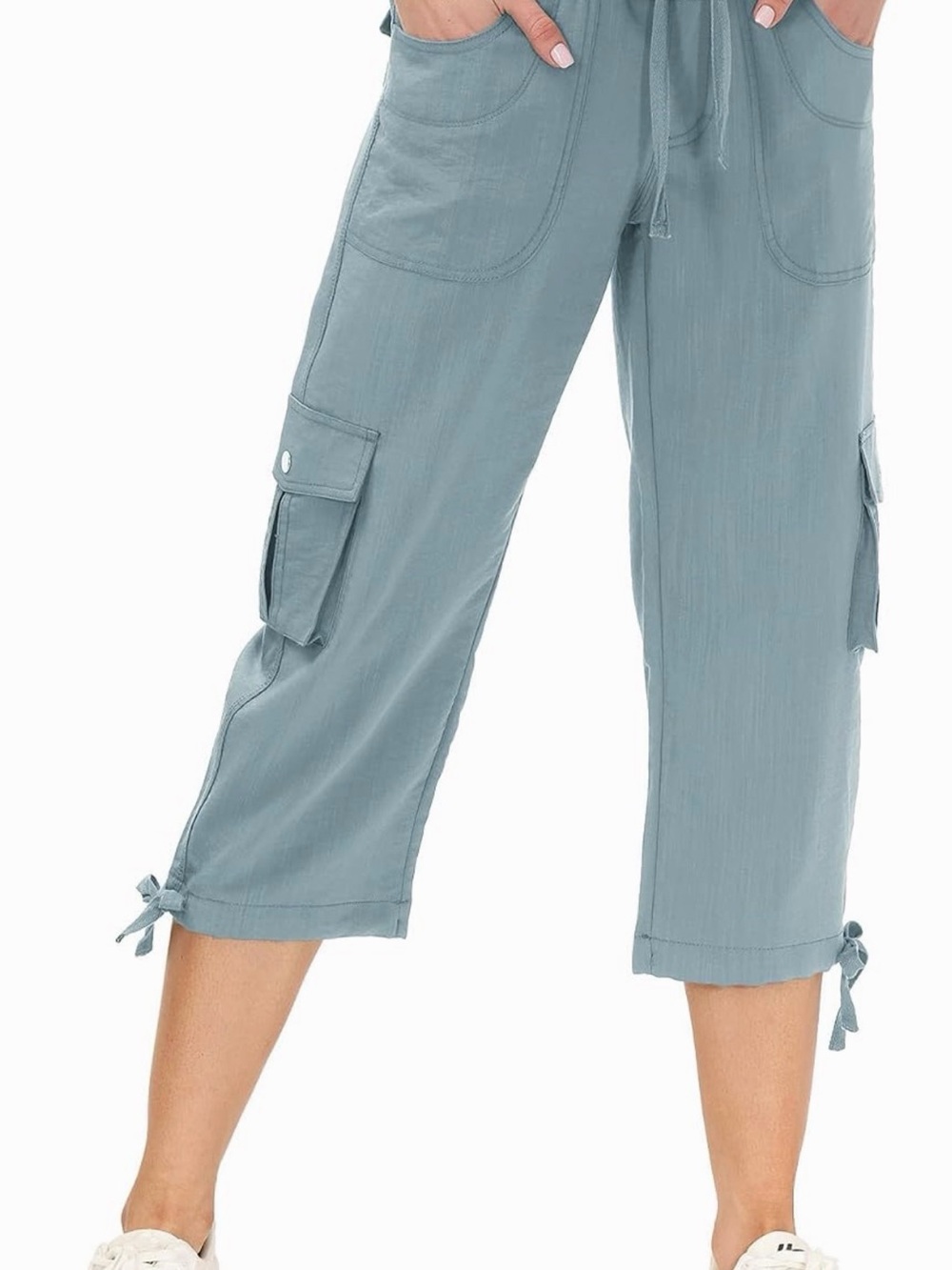 Women's Cargo Capri Pants with Tie Hem - Pink - Picture 9 of 9